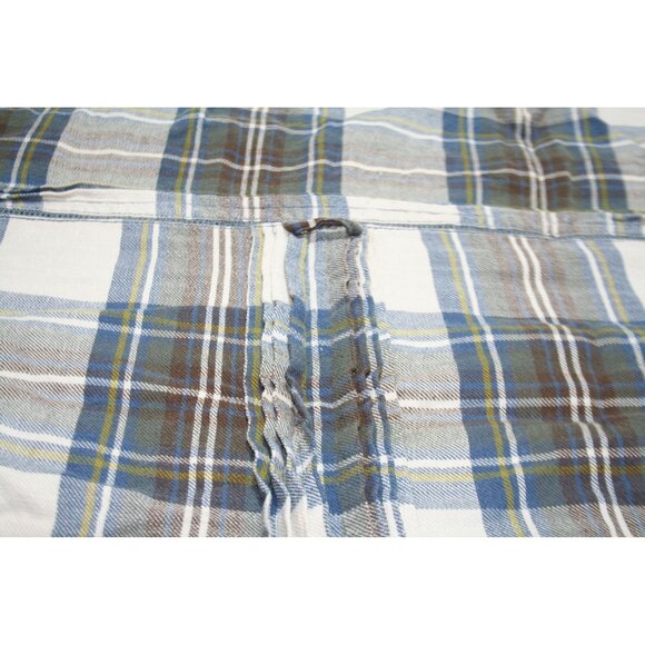 Free People Womens Medium Flannel Tunic Plaid Blue Tan Oversize Raw Hem Boho - Picture 6 of 11